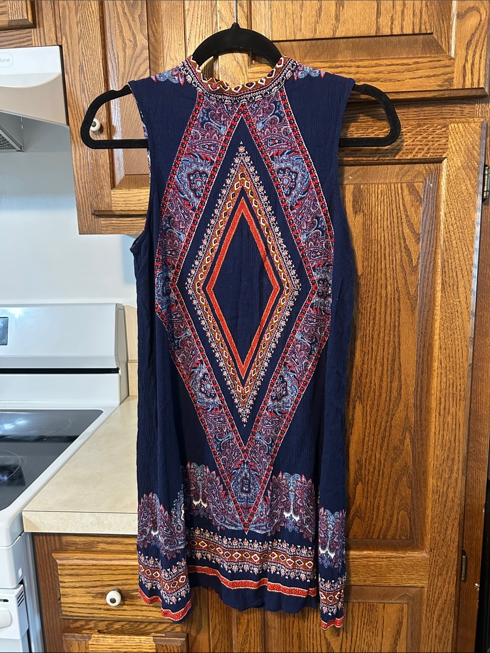Xhilaration Navy Sleeveless Tribal Diamond Print Dress